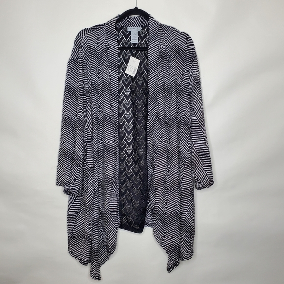 Catherines Chevron Stripe Open Front Stretch Cardigan Size 5X Asymmetric Hem NEW - Picture 13 of 14